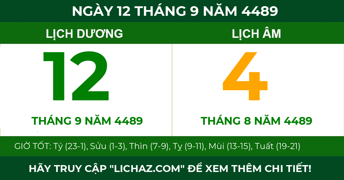 lịch âm ngày 12 tháng 9 năm 4489