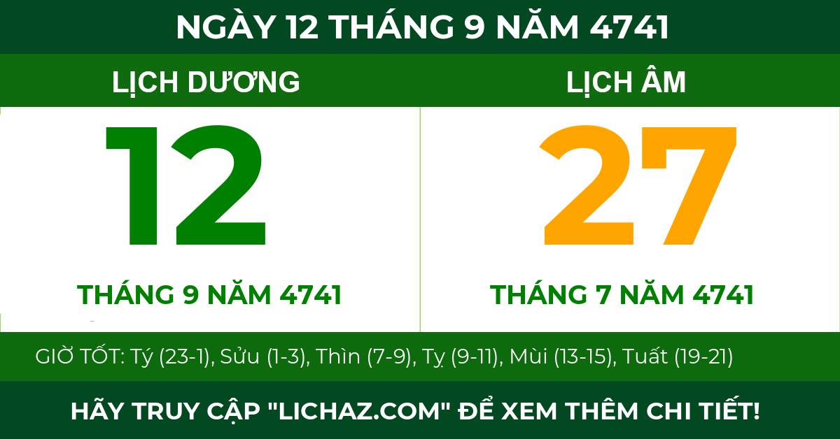 lịch âm ngày 12 tháng 9 năm 4741