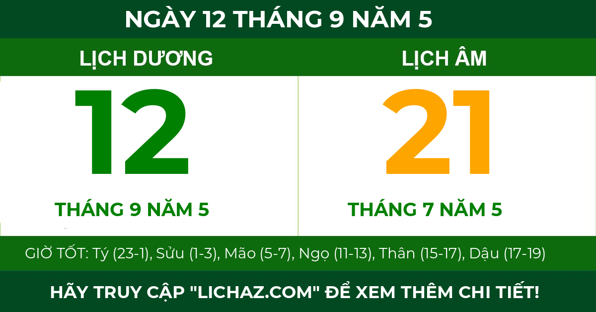 lịch âm ngày 12 tháng 9 năm 5