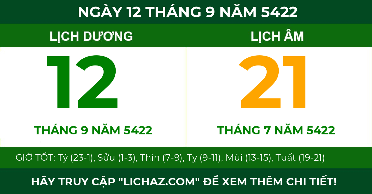 lịch âm ngày 12 tháng 9 năm 5422
