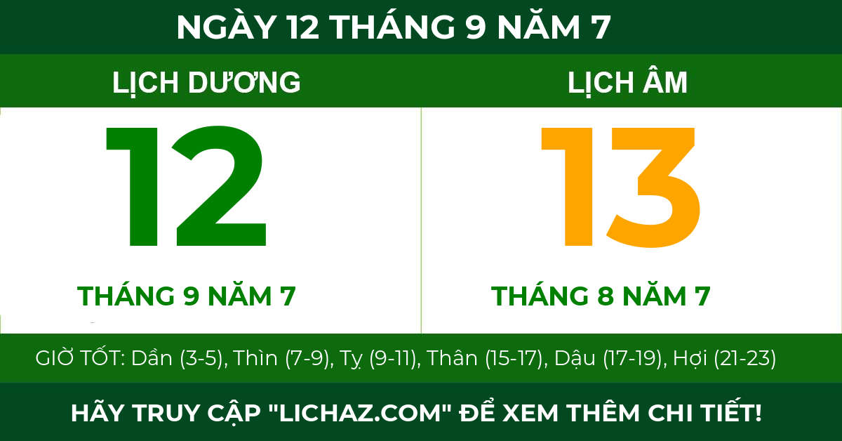 lịch âm ngày 12 tháng 9 năm 7