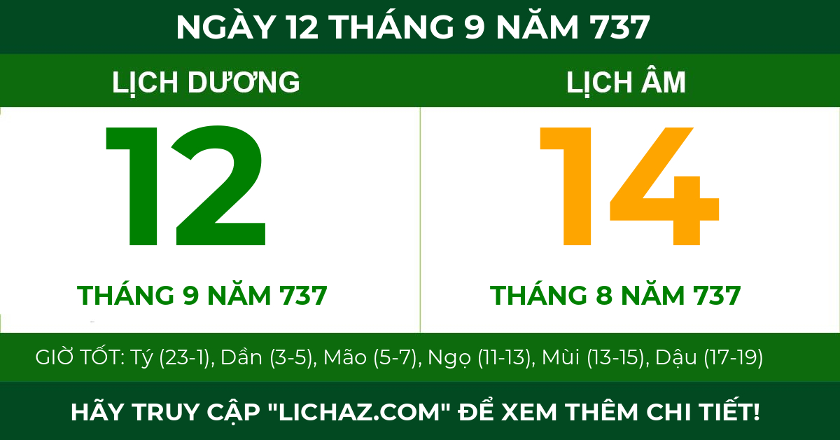 lịch âm ngày 12 tháng 9 năm 737