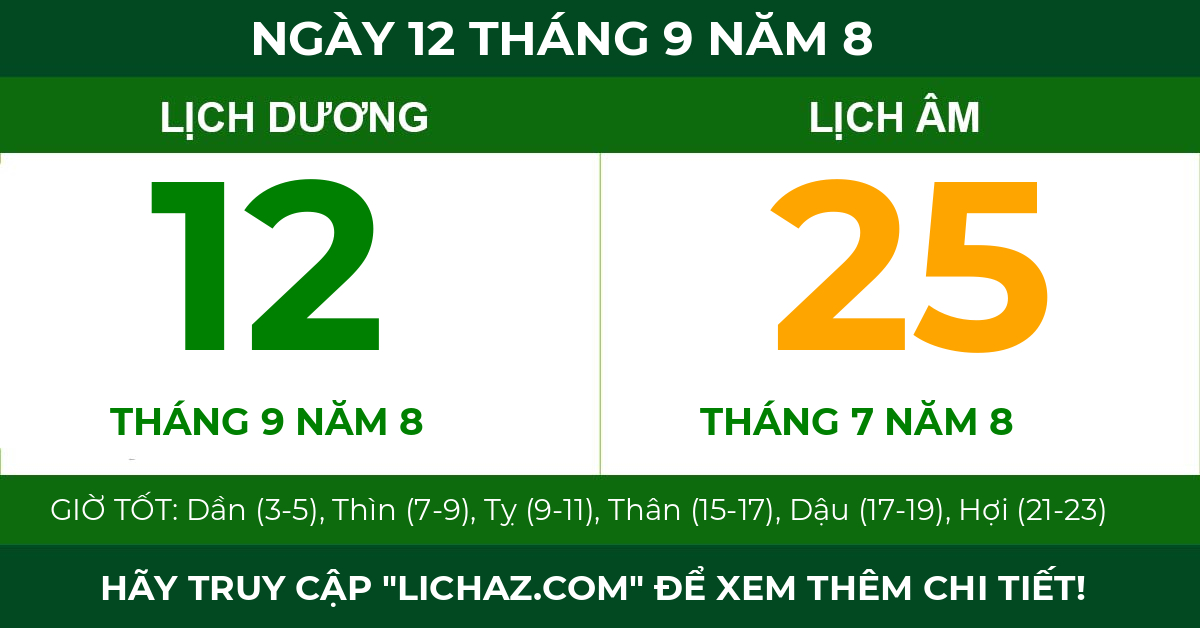 lịch âm ngày 12 tháng 9 năm 8