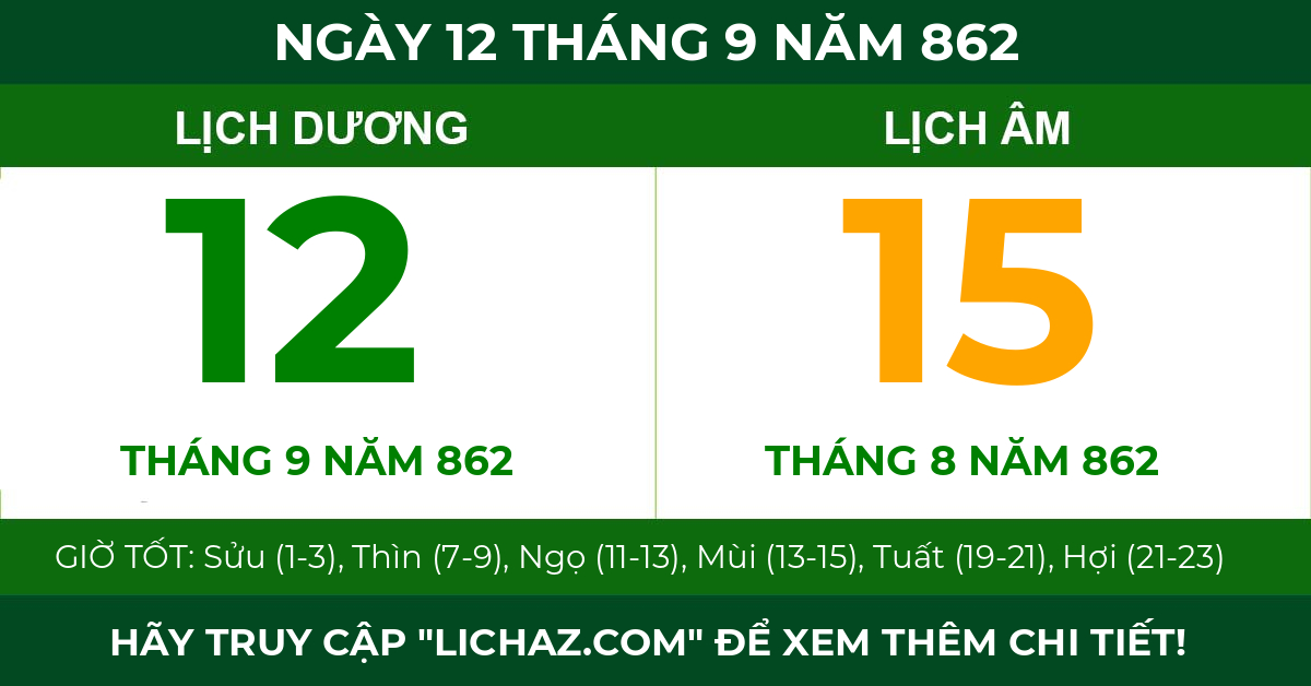 lịch âm ngày 12 tháng 9 năm 862