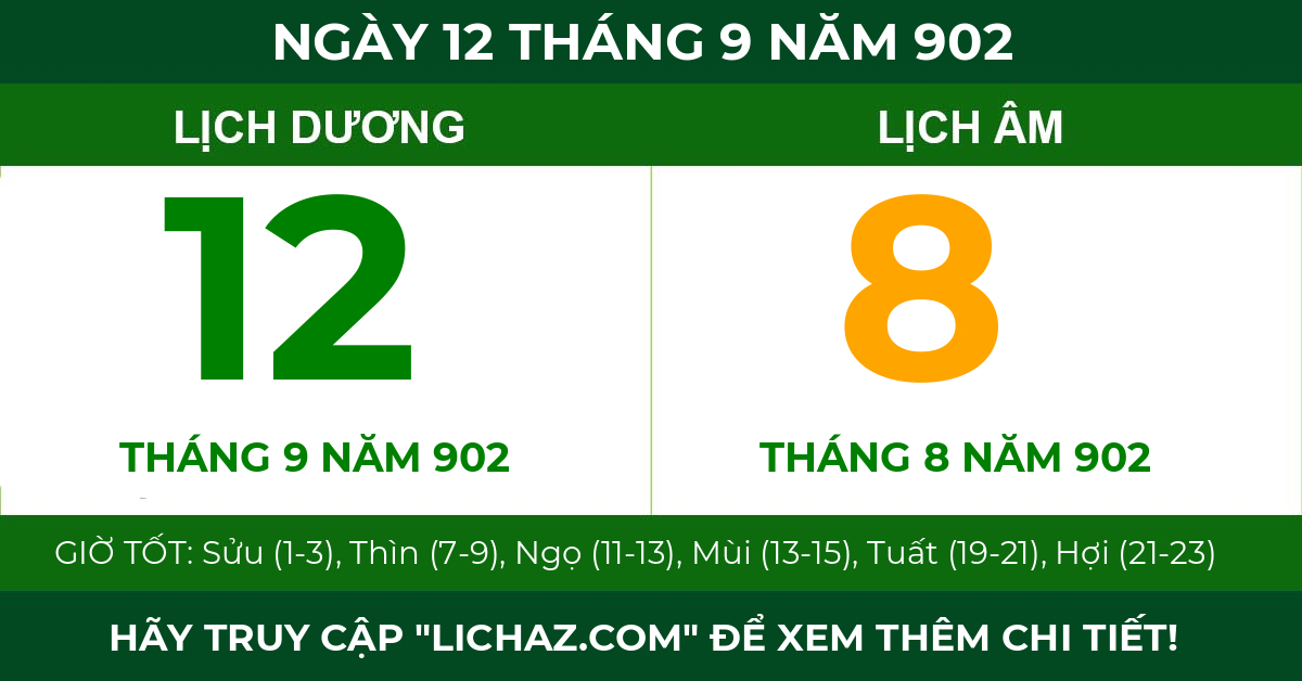 lịch âm ngày 12 tháng 9 năm 902