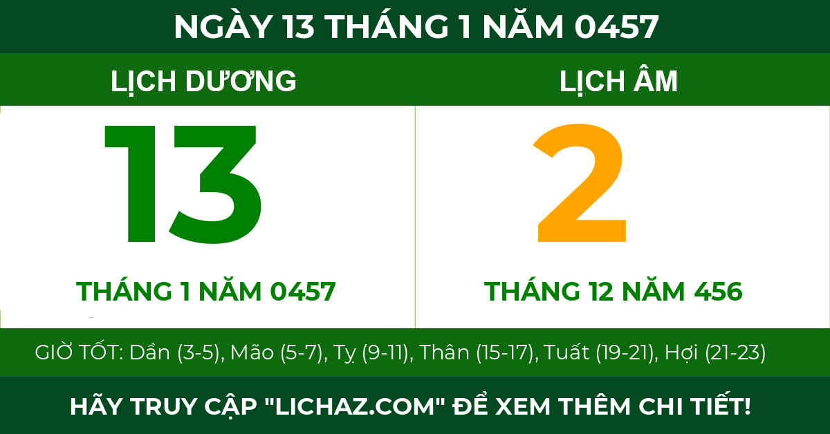 lịch âm ngày 13 tháng 1 năm 0457