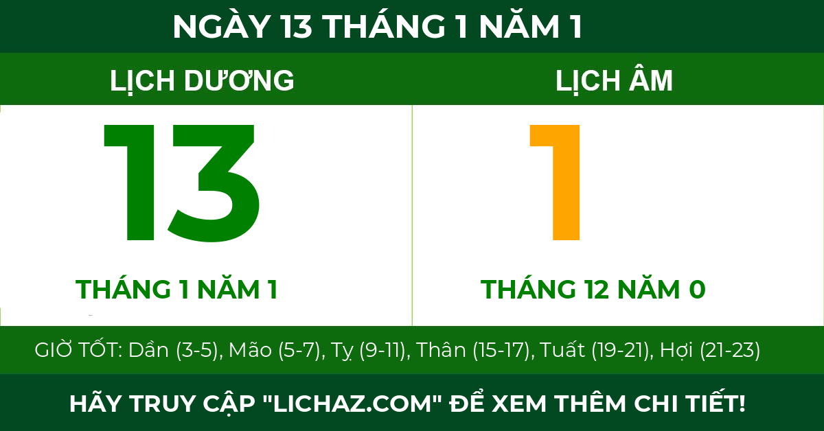 lịch âm ngày 13 tháng 1 năm 1