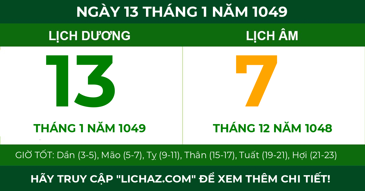lịch âm ngày 13 tháng 1 năm 1049