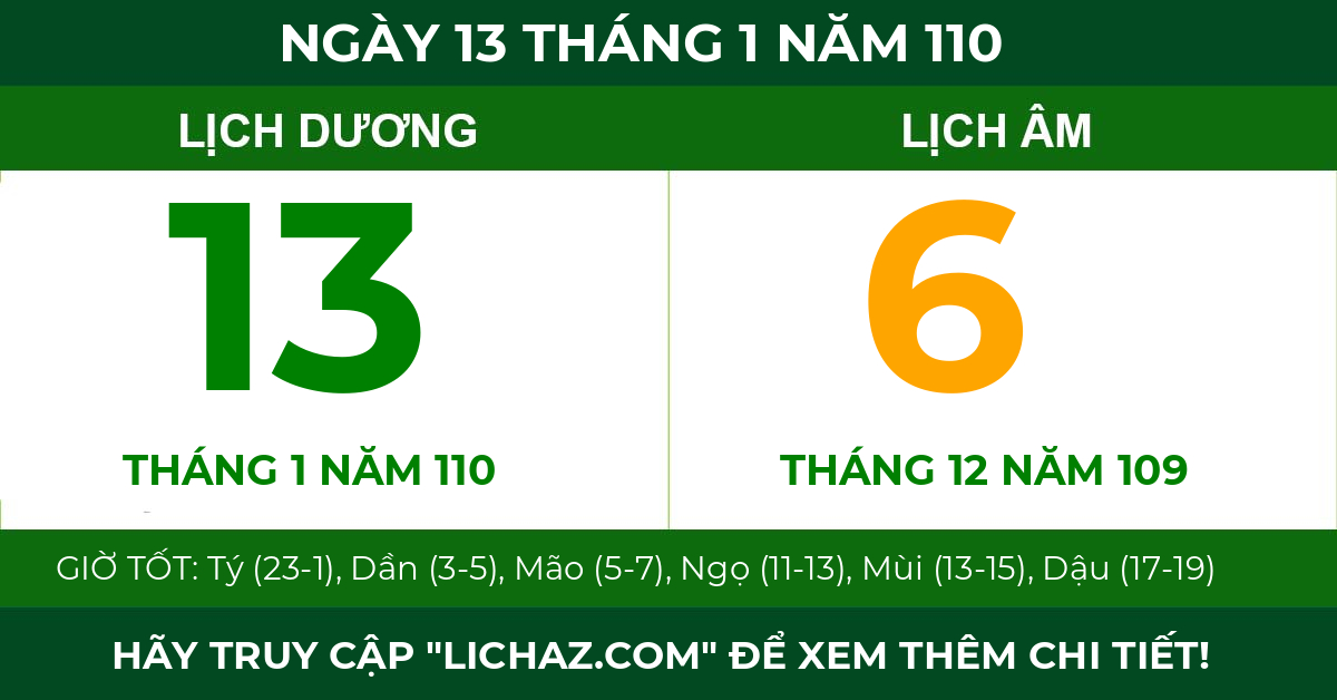 lịch âm ngày 13 tháng 1 năm 110