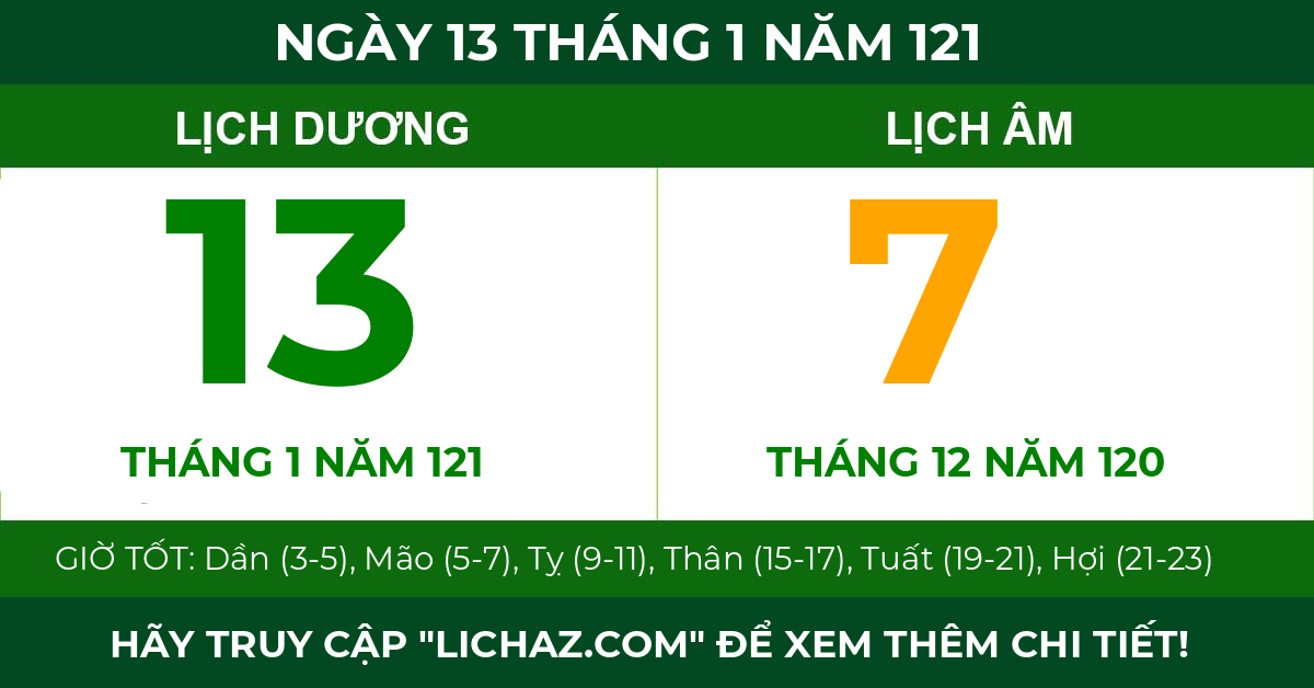 lịch âm ngày 13 tháng 1 năm 121