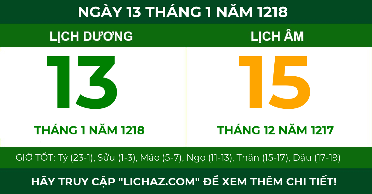 lịch âm ngày 13 tháng 1 năm 1218