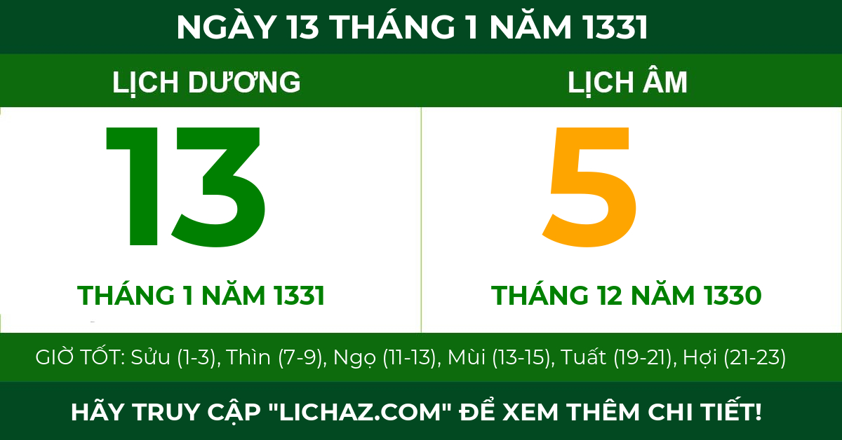 lịch âm ngày 13 tháng 1 năm 1331