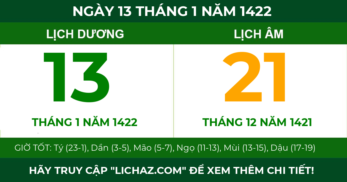 lịch âm ngày 13 tháng 1 năm 1422