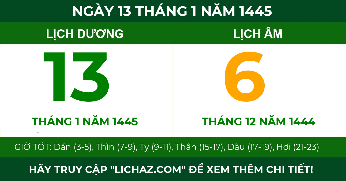 lịch âm ngày 13 tháng 1 năm 1445