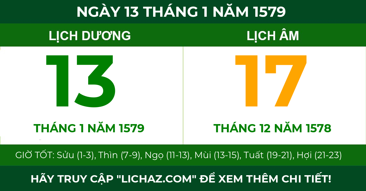 lịch âm ngày 13 tháng 1 năm 1579