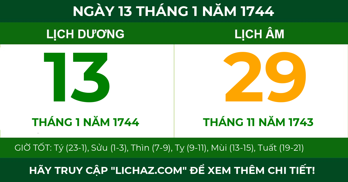lịch âm ngày 13 tháng 1 năm 1744