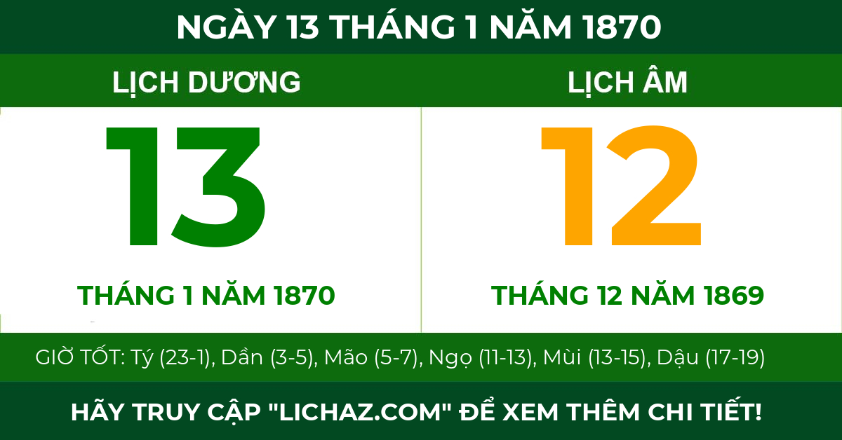 lịch âm ngày 13 tháng 1 năm 1870