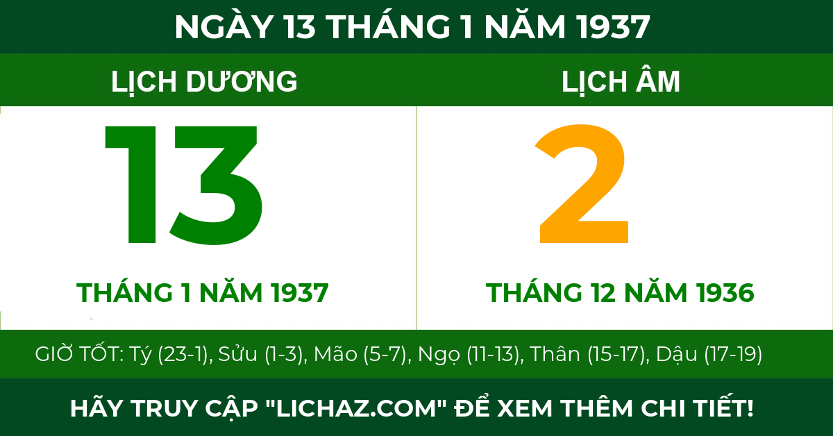 lịch âm ngày 13 tháng 1 năm 1937