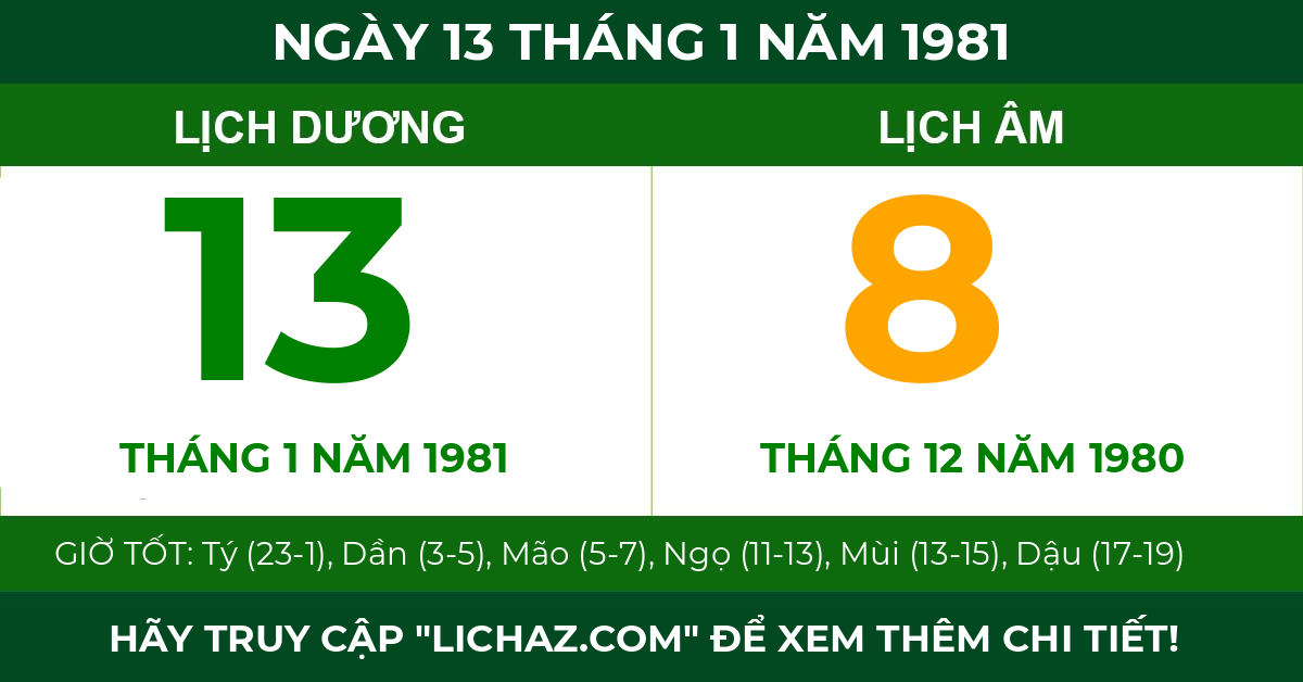 lịch âm ngày 13 tháng 1 năm 1981