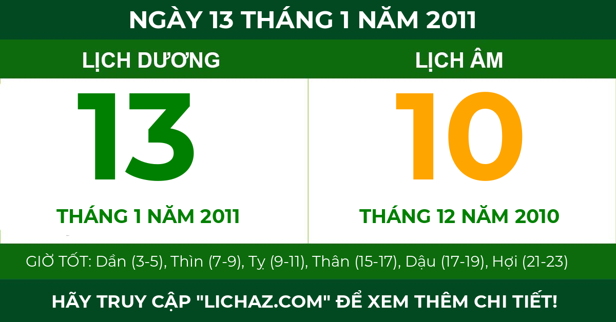 lịch âm ngày 13 tháng 1 năm 2011