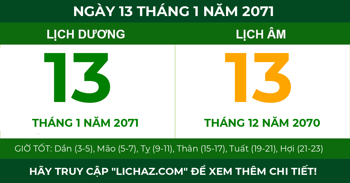 lịch âm ngày 13 tháng 1 năm 2071