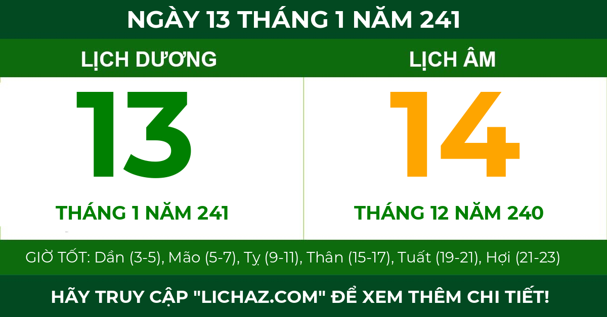lịch âm ngày 13 tháng 1 năm 241