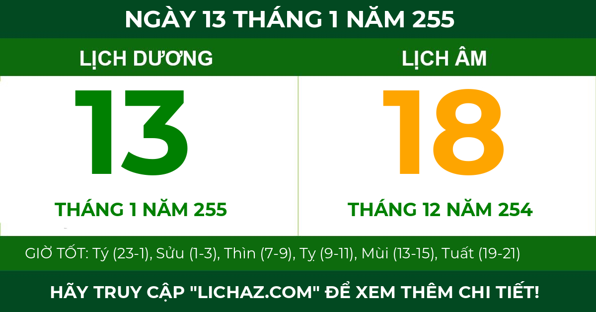 lịch âm ngày 13 tháng 1 năm 255