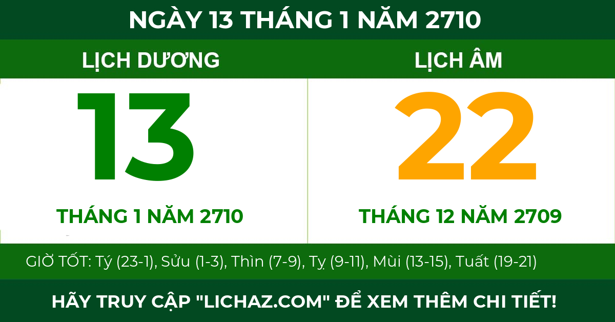 lịch âm ngày 13 tháng 1 năm 2710