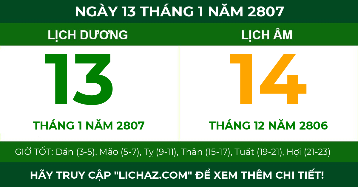 lịch âm ngày 13 tháng 1 năm 2807