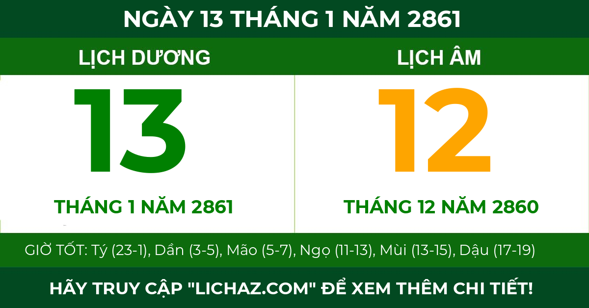 lịch âm ngày 13 tháng 1 năm 2861