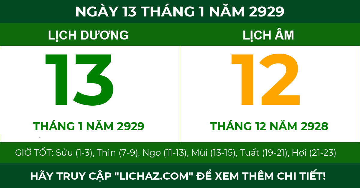 lịch âm ngày 13 tháng 1 năm 2929