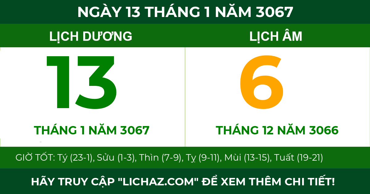 lịch âm ngày 13 tháng 1 năm 3067