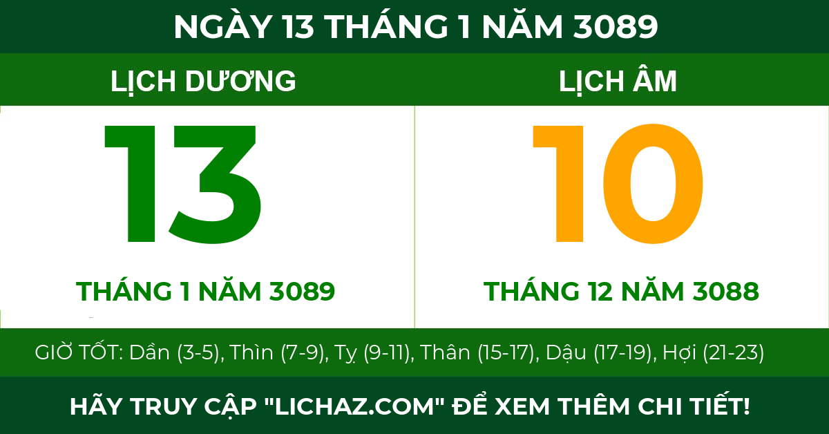lịch âm ngày 13 tháng 1 năm 3089