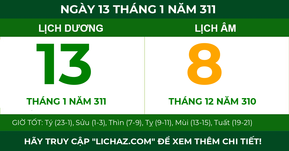 lịch âm ngày 13 tháng 1 năm 311