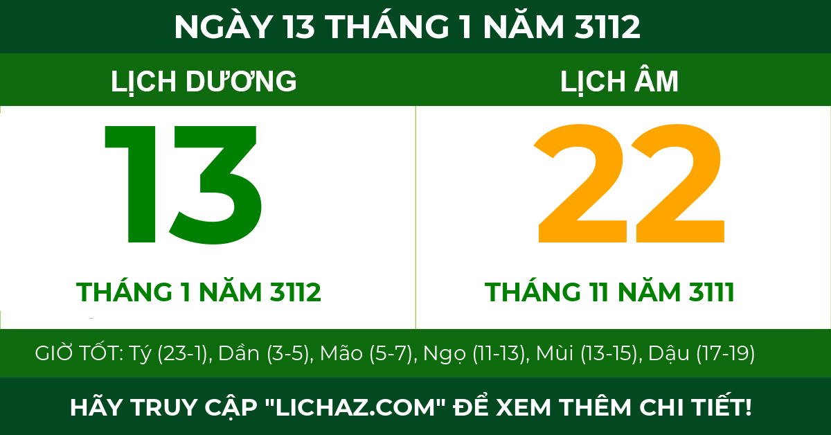 lịch âm ngày 13 tháng 1 năm 3112