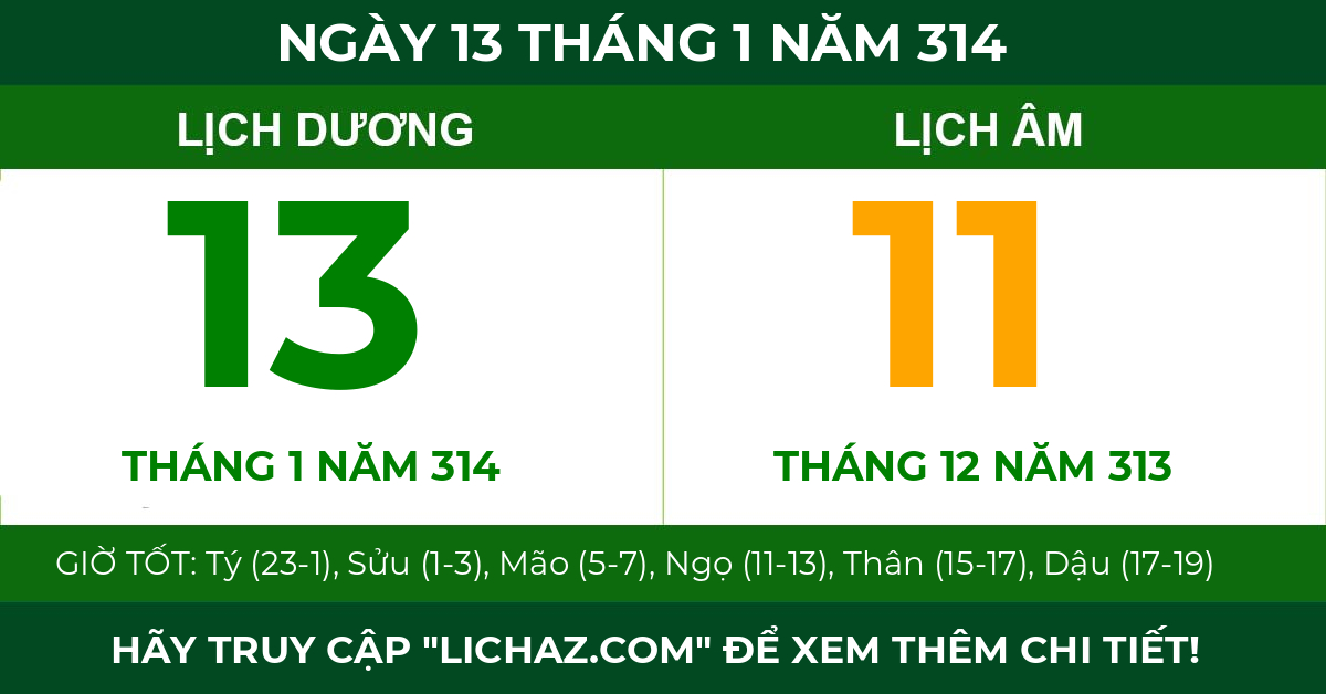 lịch âm ngày 13 tháng 1 năm 314
