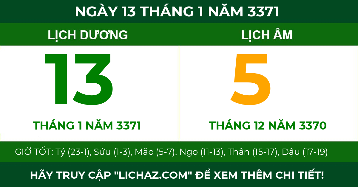 lịch âm ngày 13 tháng 1 năm 3371