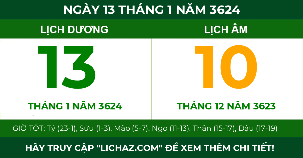 lịch âm ngày 13 tháng 1 năm 3624
