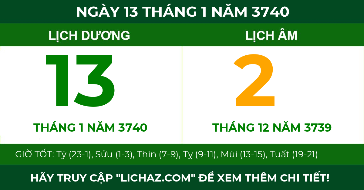 lịch âm ngày 13 tháng 1 năm 3740