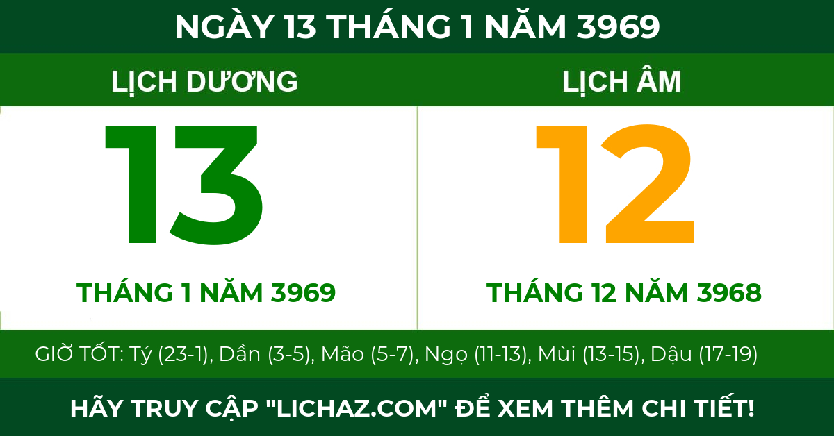 lịch âm ngày 13 tháng 1 năm 3969