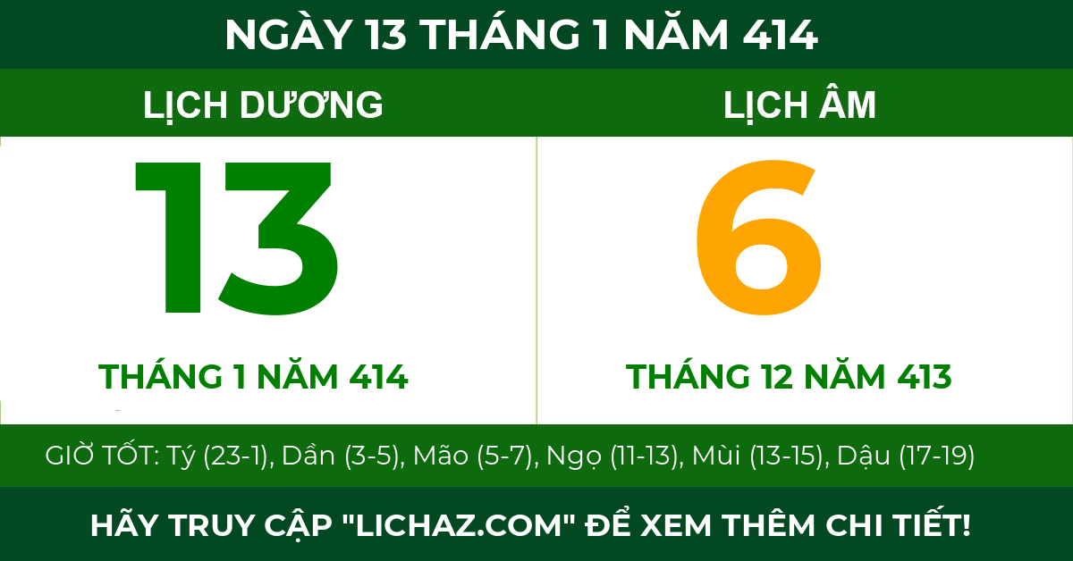 lịch âm ngày 13 tháng 1 năm 414