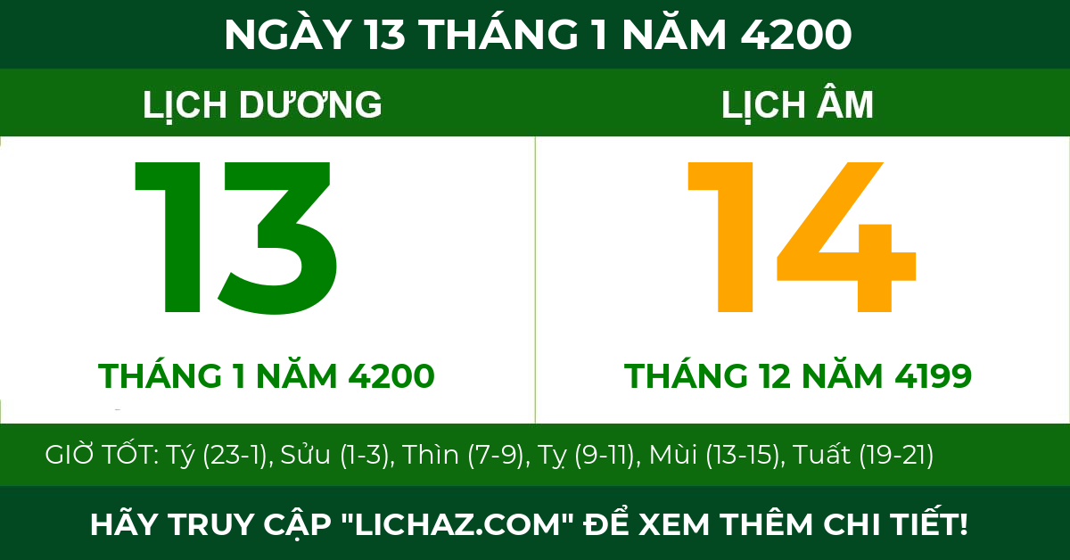 lịch âm ngày 13 tháng 1 năm 4200