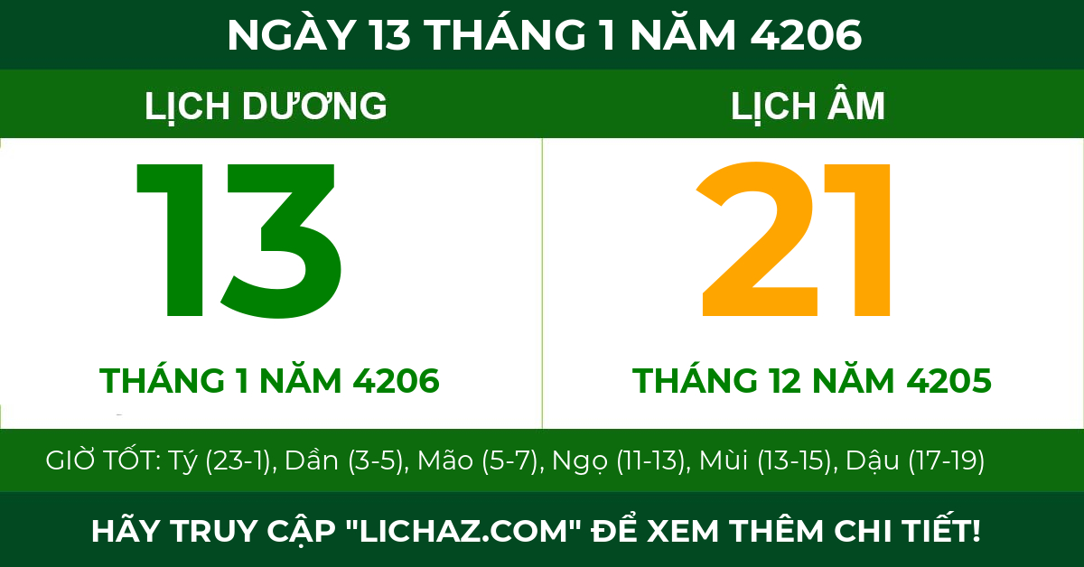 lịch âm ngày 13 tháng 1 năm 4206