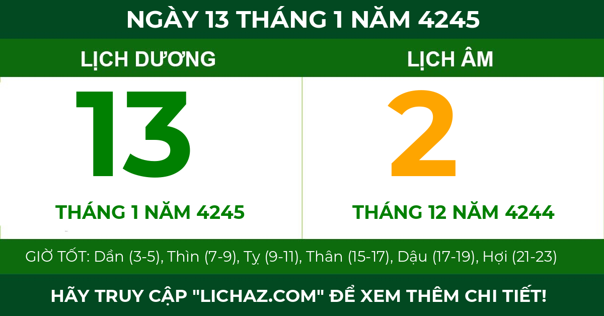 lịch âm ngày 13 tháng 1 năm 4245