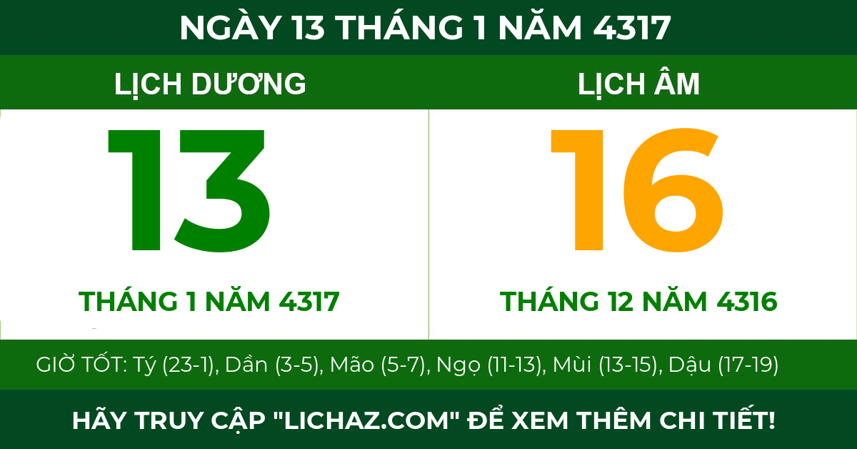 lịch âm ngày 13 tháng 1 năm 4317