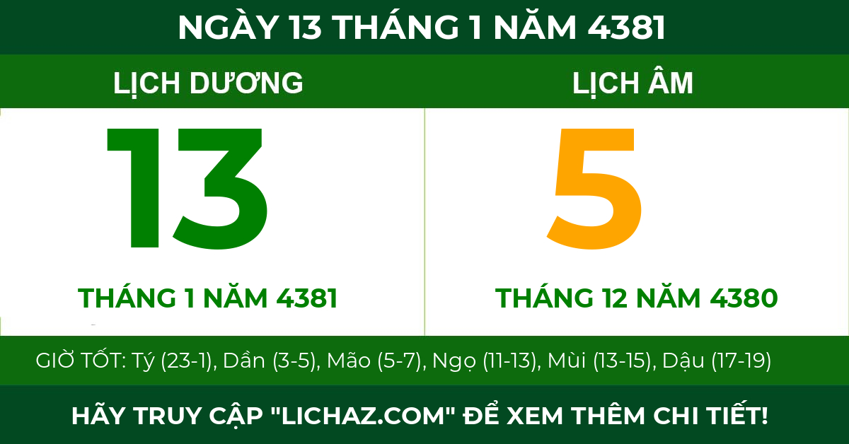 lịch âm ngày 13 tháng 1 năm 4381