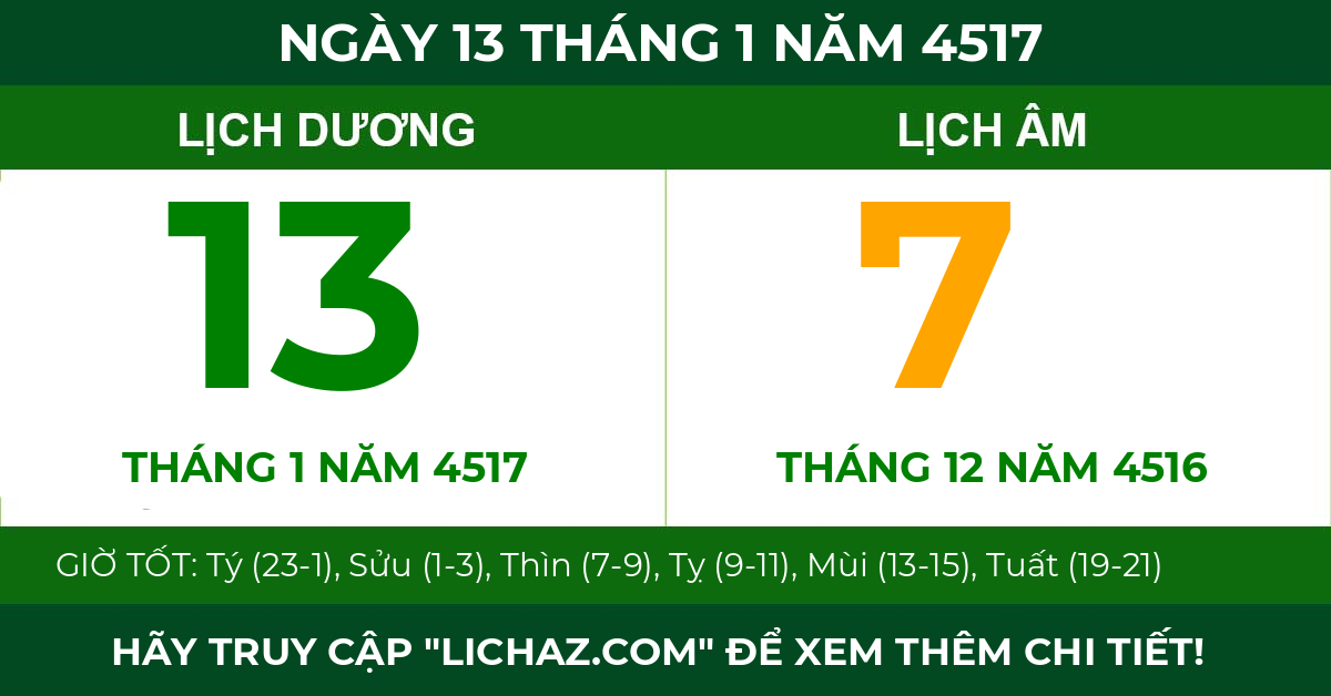 lịch âm ngày 13 tháng 1 năm 4517