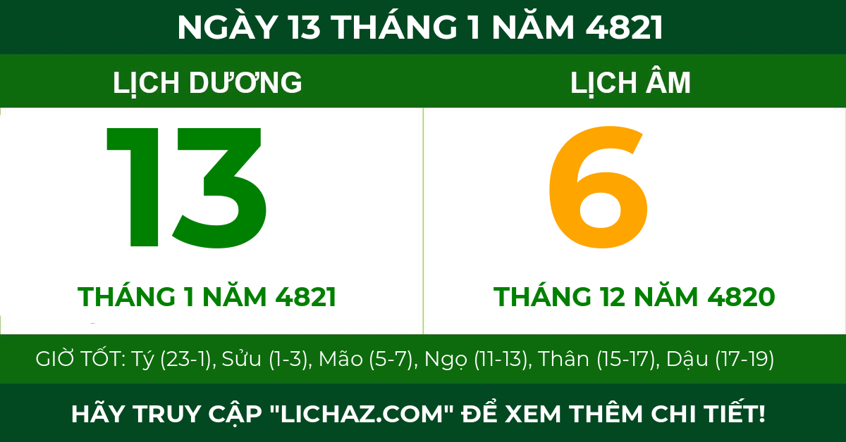 lịch âm ngày 13 tháng 1 năm 4821