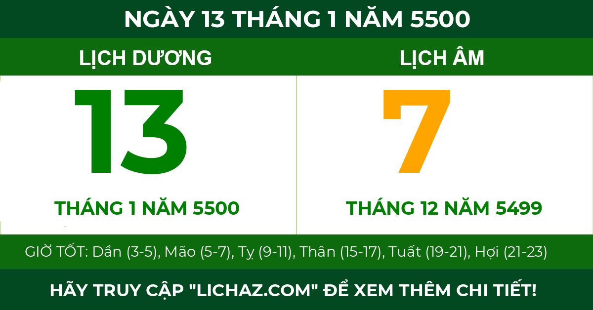 lịch âm ngày 13 tháng 1 năm 5500