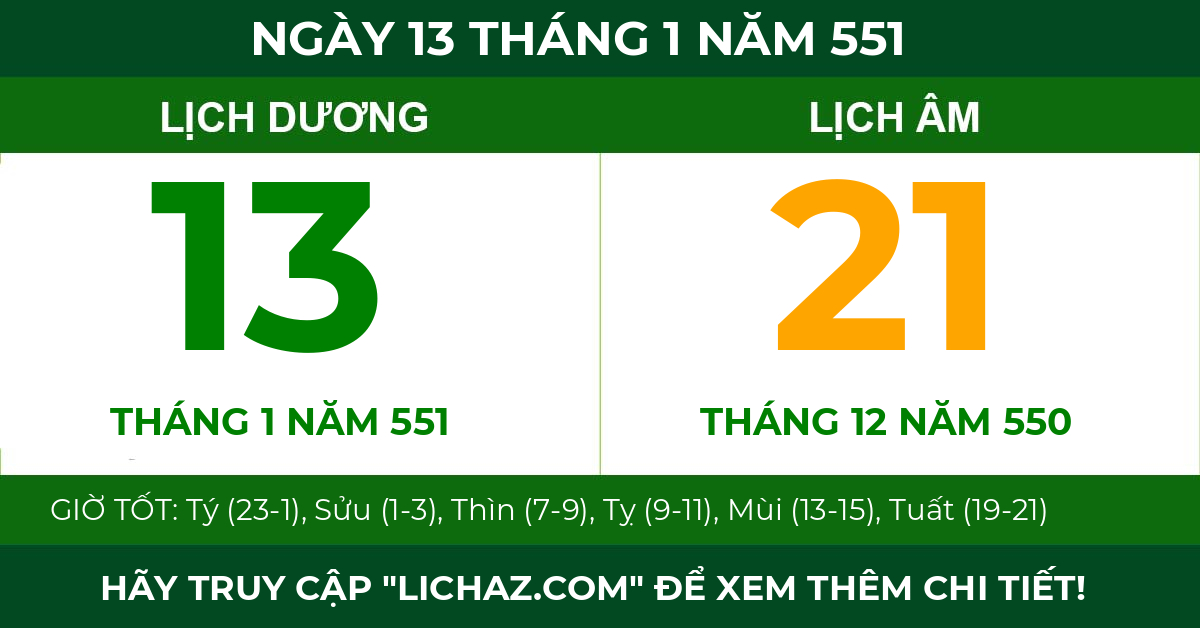 lịch âm ngày 13 tháng 1 năm 551